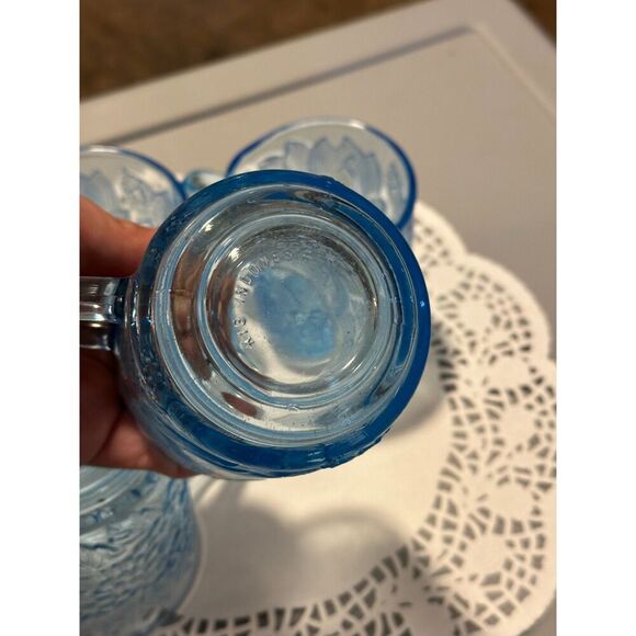 Vintage Kig Indonesia Glass Mugs - Set of 4, Ice Blue, Embossed Fruit GREAT USED - Picture 1 of 9